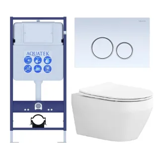 Комплект SET AQUATEK ЛЕЯ cm-015 4в1 унитаз с инсталляцией кнопкой и сиденьем микролифт